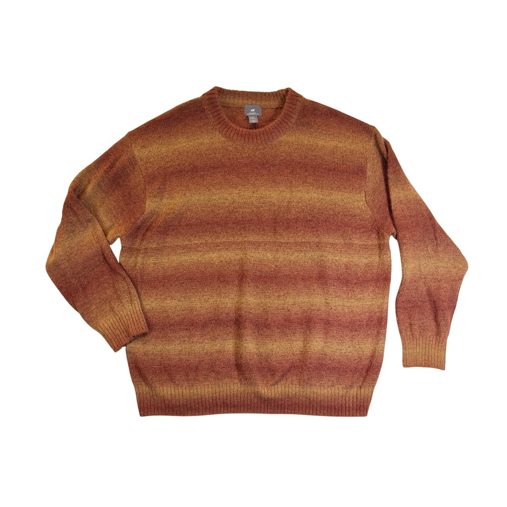 H&M Sweater Mens XL Orange Ombre Striped Relaxed Fit Crewneck